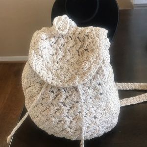 Hand crocheted beige backpack